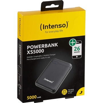 Baterie externa Intenso XS5000, power bank, Fast Charge, USB-A to Type-C, 2.1A, Negru, 5000 mAh foto