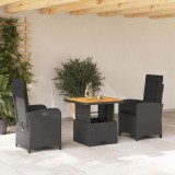 VidaXL Set mobilier de grădină cu perne, 3 piese, negru, poliratan