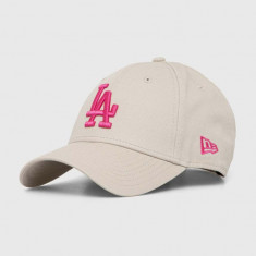 New Era șapcă de baseball din bumbac 9FORTY LOS ANGELES DODGERS culoarea bej, cu imprimeu, 60503375