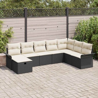 vidaXL Set de canapele pentru grădină cu pernă 8 pcs Negru Rattan poli 3360258 foto