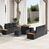 Set de canapea de grădină vidaXL cu 9 piese și perne Ratan negru Acacia, Canapea de grădină vidaXL cu 2 locuri și depozitare și perne Ratan negru, Set