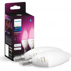 Set 2 becuri LED Philips Hue White Color Ambiance E14, 470lm - RESIGILAT