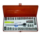 Set chei tubulare Gadget, 1/4-3/8 inch, 4-16 mm, otel, cutie depozitare inclusa, 40 piese