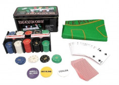 Set Poker Texas Hold?em 200, jetoane si carti, cutie metalica, accesorii foto