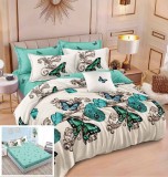 Lenjerie Pat Bumbac cu Elastic 6 Piese Imprimeu, Cearceaf 180x200, Husa Pilota 200x230, Fete Perna 55x75, 70x70 Negru Alb Gri Rosu