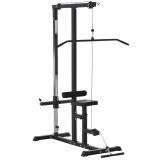 HOMCOM Statie de Fitness Pull Down pentru Sala de gimnastica in Casa cu Banca si Cablu Reglabil, din Otel 107x120x190cm Negru