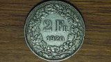 Elvetia - moneda de colectie 10 grame argint 835 - 2 franci / francs 1920 - foarte frumoasa !