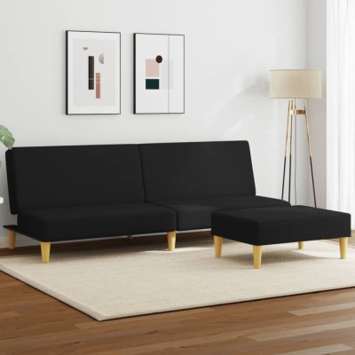 Gossi canapea extensibila cu taburet, 2 locuri, negru, textil foto