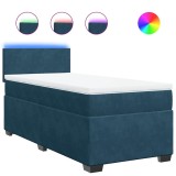 Cumpara ieftin Pat box spring cu saltea, albastru, 90x200 cm, catifea