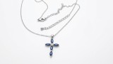 Cumpara ieftin COLIER CRUCE ARGINT 925 CU CRISTALE - LANTISOR CU PANDANTIV CRUCIULITA ALBASTRA