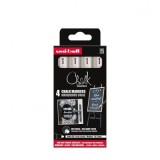 Set 4x Marker cu creta UNI Chalk PWE-5M, 1.8-2.5mm, alb