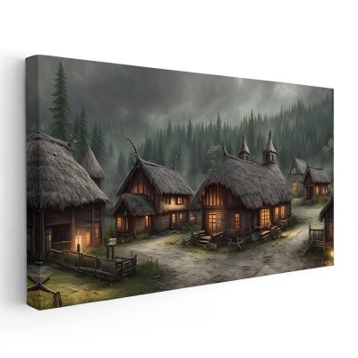 Tablou sat stravechi noaptea 1746 Tablou canvas pe panza CU RAMA 40x80 cm foto
