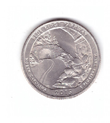 Moneda SUA 25 centi/quarter dollar 2015 P, North Carolina Blue Ridge Parkway foto