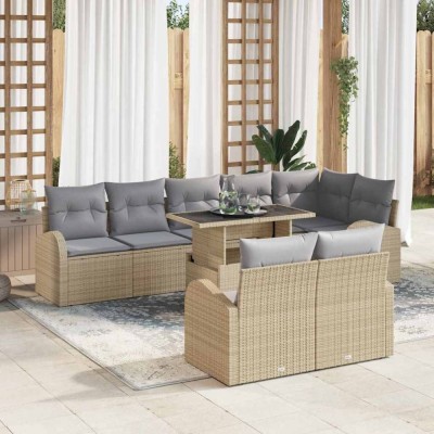 Set de canapele pentru grădină 9 pcs Bej Rattan poli foto