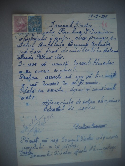 HOPCT DOCUMENT VECHI NR 432 -SCOALA NR 3 FETE BOTOSANI 1948