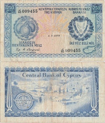 1973 (1 V), 250 Mils (P-41b.3) - Cipru foto