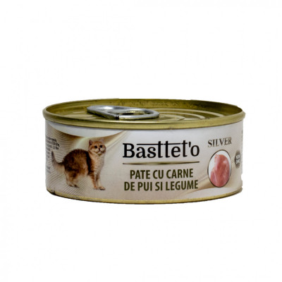 Hrana Umeda Pentru Pisici, Basteto Silver, Pate Din Carne De Pui Si Legume, 85 g foto