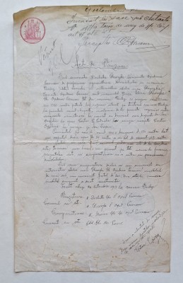 Act de v&amp;acirc;nzare Rom&amp;acirc;nia 1913 &amp;ndash; V&amp;acirc;rlezi Covurlui &amp;ndash; timbre fiscale Carol I foto