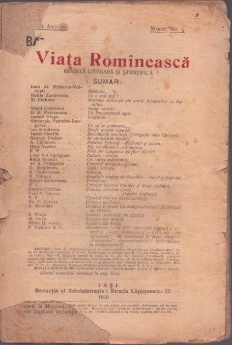 C6797N Viața Rom&icirc;nească, 1/1920, Iași