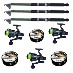Set 3 lansete Eagle King 3,6m, trei mulinete Cobra si trei gute 0,30mm