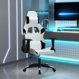 vidaXL Scaun de gaming de masaj, alb și negru, piele ecologică 345520