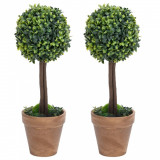 Plante artificiale cimisir cu ghiveci, 2 buc. verde 33 cm minge GartenMobel Dekor, vidaXL
