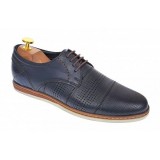 Cumpara ieftin Pantofi barbati eleganti din piele naturala cu perforatii, bleumarin - SIR213GBL