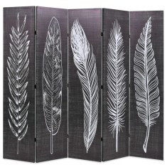 vidaXL Paravan cameră pliabil, negru&amp;alb, 200 x 170 cm, imprimeu pene