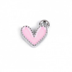 Mini pandantiv decorativ inima 10 x 10 mm, Argintiu roz deschis