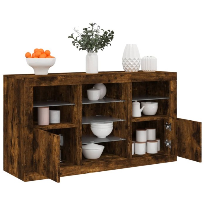 Servantă cu lumini LED, stejar fumuriu, 123x37x67 cm