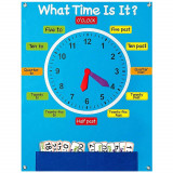Plansa de activitati pentru copii, fetru, 73.6 x 57 cm, 34 piese tematice, invata ceasul in limba en, 12-28 luni, Bleu, Unisex