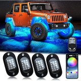 Kit 4 lumini ambientale rgb, model &quot;rock light&quot; cu telecomanda si aplicatie telefon, destinate off-road, atv, ssv, AVEX