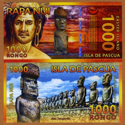 INSULA PASTELUI █ RAPA NUI bancnota █ 1000 Rongo 2011 █ POLYMER UNC necirculata foto