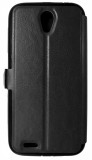 Husa tip carte cu stand neagra (cu decupaj casca) pentru Lenovo A859, Cu clapeta, Piele Ecologica