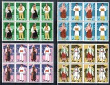 Romania 1987, LP 1189 a, Costume populare romanesti, seria (4 dipticuri) in blocuri de 4, MNH! RARA!!!