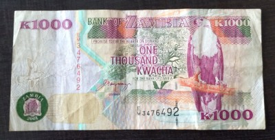 Bancnota Zambia - 1000 Kwacha 2001 - An mai rar foto