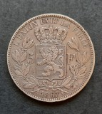 Moneda Belgia 5 Francs 1867 Argint KM#24, 25g, 37mm