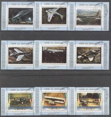 Umm al Qiwain 1973 Aviation, 9 perf. mini sheet, used T.198