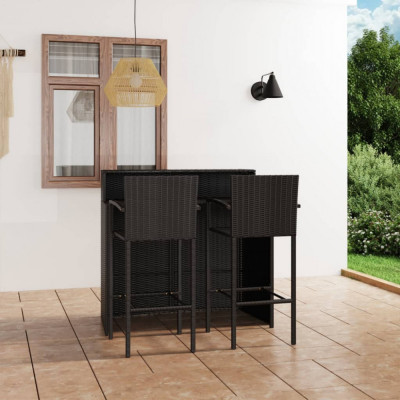 vidaXL Set mobilier bar de grădină, 3 piese, negru foto