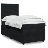 Gossi pat box spring cu saltea, negru, 90x200 cm, catifea