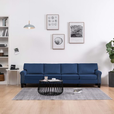 vidaXL Canapea cu 4 locuri, albastru, material textil foto