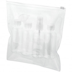 Geanta cu 4 recipiente cosmetice pentru calatorii cu avionul, Everestus, TO01, pvc, transparent, saculet de calatorie inclus foto