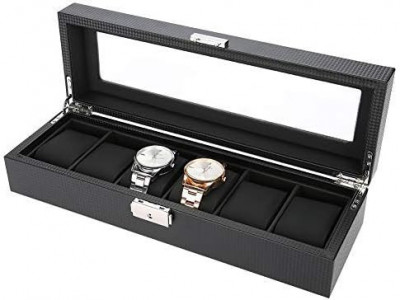 Organizator pentru cutie, cu 6 sloturi din piele PU din fibră de carbon pentru c foto