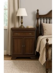 Comoda dormitor si living, VM1, Pal Melaminat, cu 2 usi, un sertar, cu elemente din MDF, Nuc