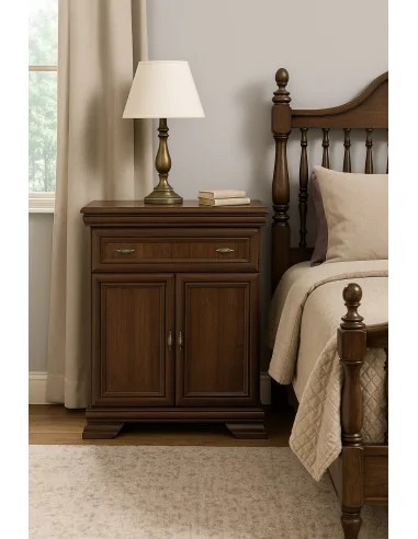 Comoda dormitor si living, VM1, Pal Melaminat, cu 2 usi, un sertar, cu elemente din MDF, Nuc