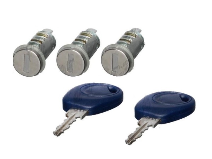 Set yale inchidere Fiat Bravo/Brava (182), 95-10.01, Seicento (187), 02.98-11.2010, cu chei, cu 3 butuci blocare usa, stanga/dreapta, fata/spate,