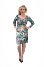 Rochie scurta in tendinte cu design animal-print nuanta turcoaz foto