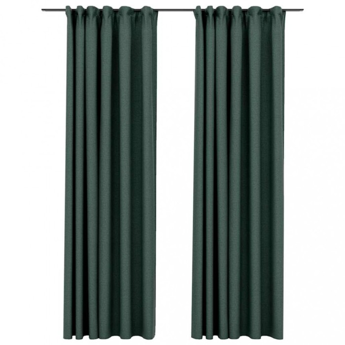 Perdele opace aspect panza, carlige, 2 buc. verde, 140x225 cm