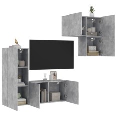 vidaXL Unități TV de perete, 4 piese, gri beton, lemn prelucrat 3216431