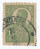 *Romania, LP 72c/1920-22, Ferdinand, uzuale, 1 leu pe hartie de razboi, oblit.